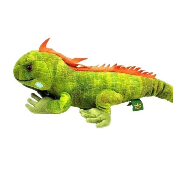 Wild Republic Cuddlekins Realistic Iguana Plush Green Orange 24" Lizard Reptile - Picture 3 of 12